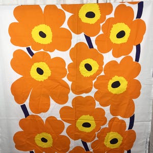 Marimekko &quot;Unikko&quot; orange poppy flower 100% cotton fabric, sold by the half yard, Finland Scandinavian pop art floral large print