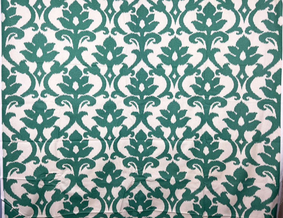 Richloom Azzuro Teal Cream Ikat Cotton Drapery Fabric, Sold by