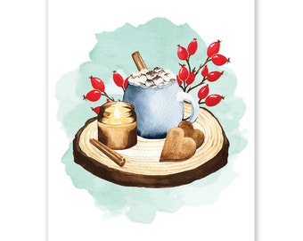 Cosy Winter Drink Postcard - snailmail card coffee tea - Little Lefty Lou