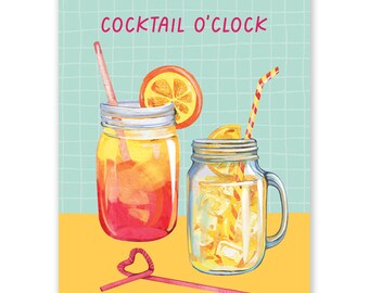 Cocktail O'Clock Postcard - snailmail card summer cocktail - Little Lefty Lou