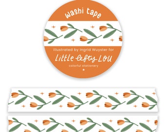 Orange Tulips Washi Tape by Little Lefty Lou - Masking Tape, 15 mm by 10 meter, Dutch, Ingrid Wuyster, Koningsdag, Kingsday