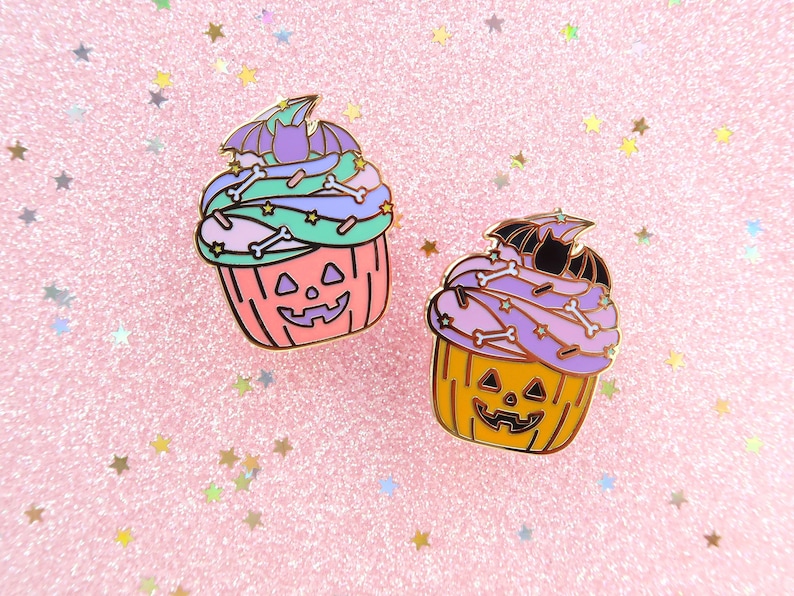 Halloween Cupcakes Enamel Pins spoopy pumpkin pin pastel image 1