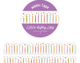 Birthday Candles Washi Tape by Little Lefty Lou - Masking Tape, 15 mm by 10 meter, planner supplies, party washi, gift wrapping