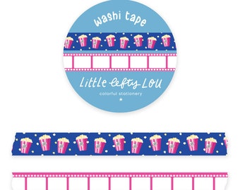 Popcorn and Movie Film - 2 Slim Washi Tapes by Little Lefty Lou - Masking Tape, 9 mm by 10 meter, planner supplies, journaling, cinema