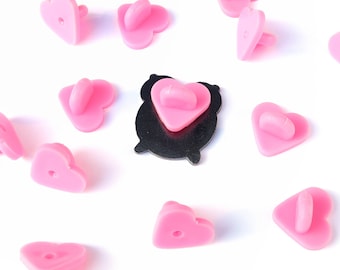 Heart rubber backs for enamel pins, lapel pins, rubber clasps, pink backings, rubber clasp, pin backs