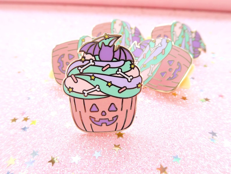 Halloween Cupcakes Enamel Pins spoopy pumpkin pin pastel image 2