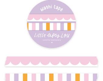 Slim Pink Scalloped and Striped Washi Tapes Set by Little Lefty Lou - Masking Tape, 9 mm, planner supplies, pastel, spring colors