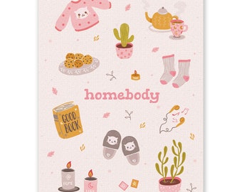 Homebody Postcard - snailmail card cosy times - Little Lefty Lou