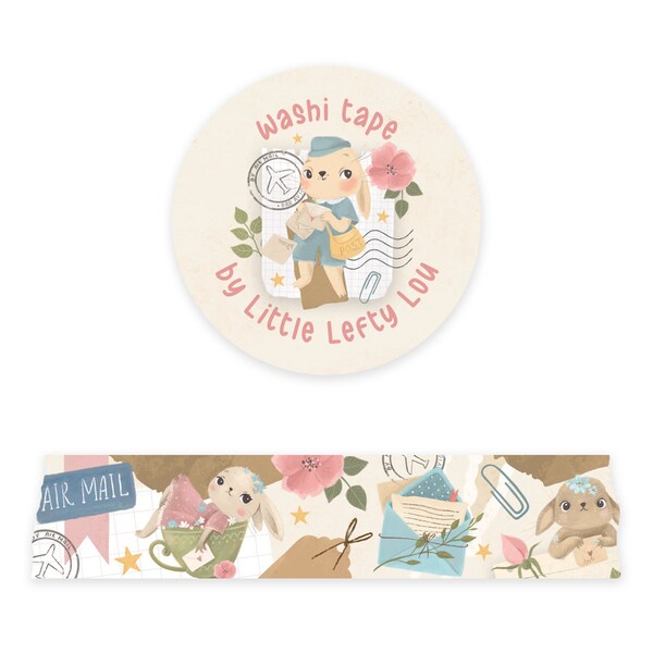 Wide Bunny Mail Washi Tape by Little Lefty Lou - Masking Tape, 20 mm by 10 meter, planner supplies, penpals, happy mail, snail mail