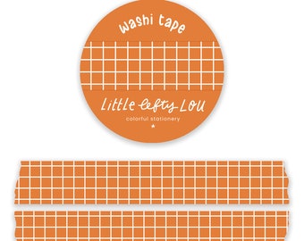 Orange Grid Washi Tape by Little Lefty Lou - Masking Tape, 15 mm by 10 meter, planner supplies, kingsday, basic washi, gift wrapping