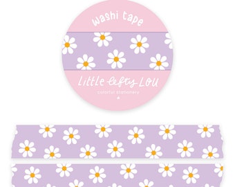 Lilac Daisies Washi Tape by Little Lefty Lou - Masking Tape, 15 mm by 10 meter, planner supplies, floral, pastel, spring