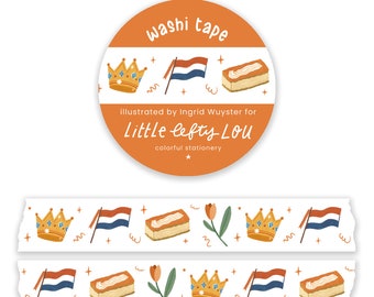 Kingsday / Koningsdag Washi Tape by Little Lefty Lou - Masking Tape, 15 mm by 10 meter, Dutch, Illustrated by  Ingrid Wuyster