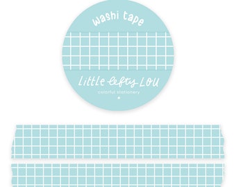 Light Blue Grid Washi Tape - by Little Lefty Lou - Masking Tape, 15 mm by 10 meter, planner supplies, pastel, basic washi, gift wrapping