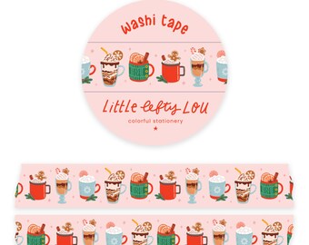 Winter Drinks Washi Tape by Little Lefty Lou - Masking Tape, 15 mm by 10 meter, planner supplies, christmas drinks, hot cocoa