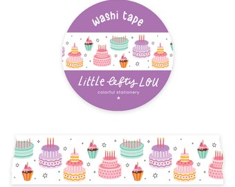 Wide Birthday Cake Washi Tape by Little Lefty Lou - Masking Tape, 22 mm by 10 meter, planner supplies, birthday celebration party