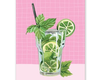 Mojito Postcard - snailmail card cocktail summer - Little Lefty Lou
