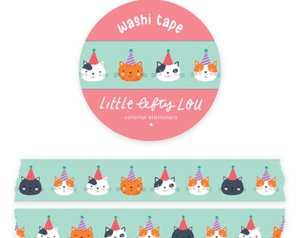 Flawed - Party Cats Washi Tape by Little Lefty Lou - Masking Tape, 15 mm by 10 meter, planner supplies, cat lover, gift wrapping, birthday