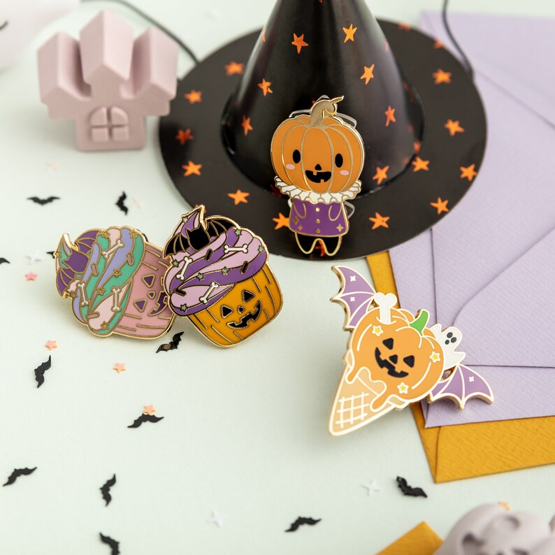 Halloween Cupcakes Enamel Pins spoopy pumpkin pin pastel image 4