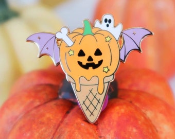 Halloween Ice Cream Enamel Pin, spoopy, pumpkin pin, cute halloween pin, pin badge, spooky pin, halloween candy, jack o' lantern
