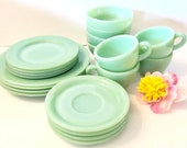 20pcs Fire King Jadeite Anchor Hocking Dinnerware Set Maxwell House Teacup Saucer Dinner Salad Plates Chili Bowls Restaurantware Thick
