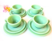 12pcs MAXWELL HOUSE Vintage Fire King Oven Ware Jadeite Heavy Thick Teacup Saucer Mugs Cups Salad Dessert Plates Green Restaurant Breakfast