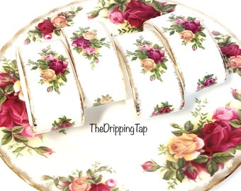 NIB 4pcs Royal Albert Old Country Roses Servilleta Anillos Oro Trim Porcelain Vajilla Vajilla Elegante Elegante Accent Fiesta de Fiesta