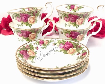 8pcs 1st Quality 4 Sets Royal Albert Old Country Roses Montrose Teacups Saucers Sets Duo Some England Shabby Chic Ornate Gold Trim