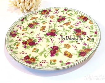 Royal Albert Old Country Roses Spring Chintz Platter Low Cake Stand Serving Tray Floral Flowers Butterflies Yellow Centerpiece Chop Plate