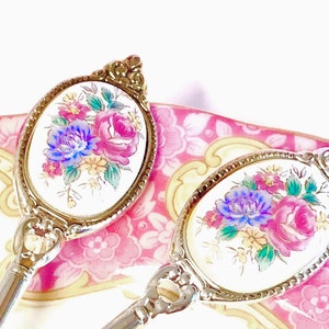 2pcs Pink Rose Purple Flower Silverplate Jam Jelly Teaspoon Spoon Sugar Knife Butter Porcelain Ceramic Insert Demitasse  Tableware Hostess