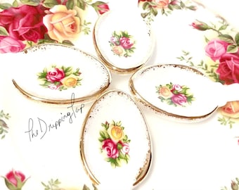 4pcs Royal Albert Old Country Roses  Porcelain Ceramic Teaspoons Spoons Ornate Floral Flowers Kitchen Decor Gifts for Her Mothers Day Easter