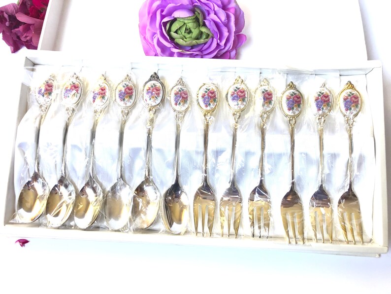 NICE 12pcs Dessert Flatware Set Porcelain Ceramic Inlay Etsy