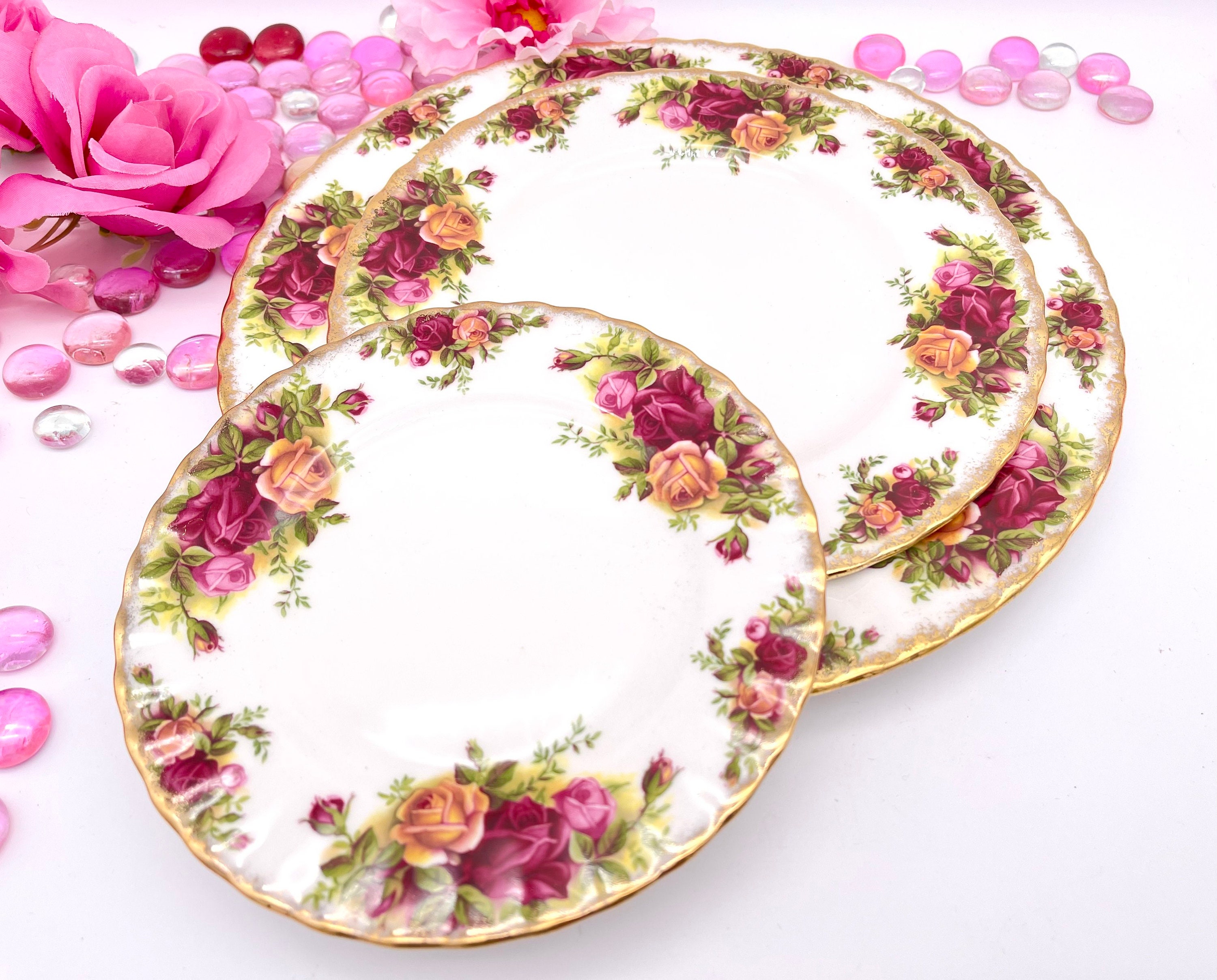 3pcs 1st QUALITY Royal Albert Old Country Roses Plates Replacement 1962 ENGLAND Dinner Salad Dessert Gold Trim Tea Party