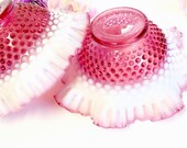 1pc Vintage Fenton Hobnail Cranberry Opalescent Glass Lamp Shade Ruffled EAPG Collectors Home Decor Replacement Chandelier Ceiling