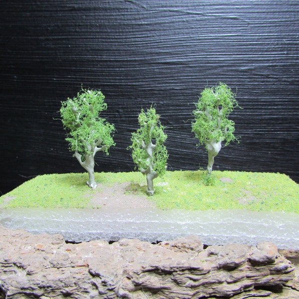 3 (1-2") Miniature Tree Sets, Green Aspen Tree Trio, Terrarium Craft Tree, Fairy Garden, Diorama, Artificial Tree, Faux Trees