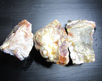 Mexican Crazy Lace Agate Roughs Trio, Mineral Specimen