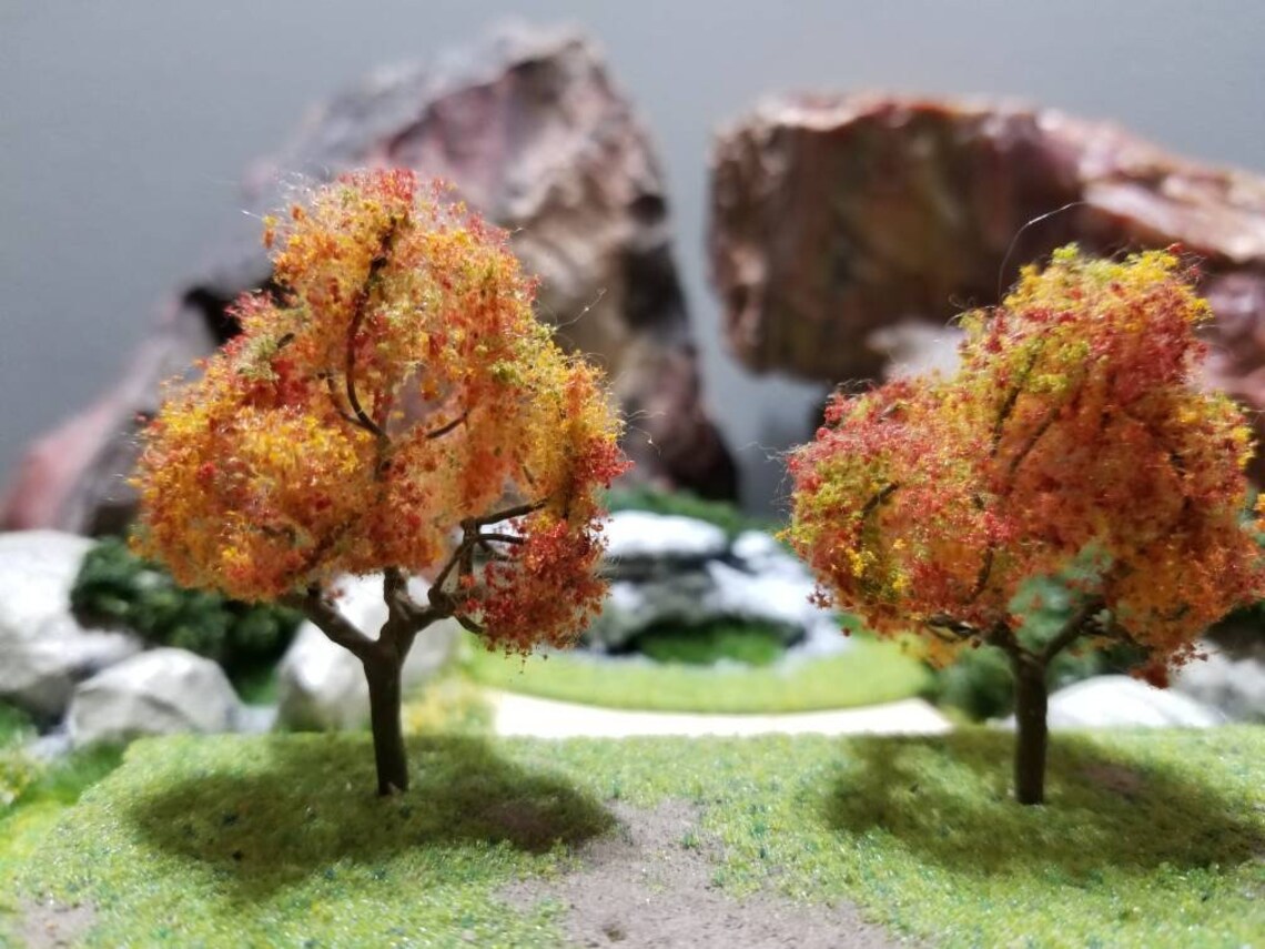 2 2 Miniature Trees Red Autumn Fall Deciduous Tree Etsy