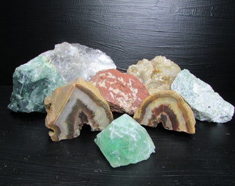 Cut & Faced Rock Mix: Agate, Jasper, Fluorite, Selenite (3.5 lbs)