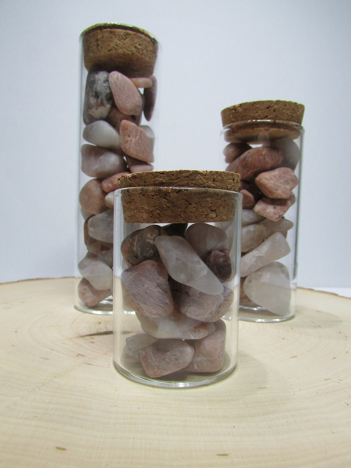 Pebble Jar Trio With Cork Lids Stone Jars Healing Stones | Etsy