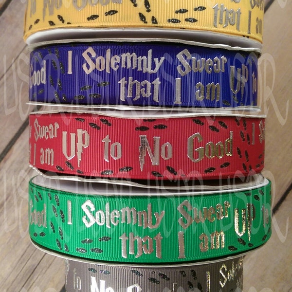 USDR HP Collection 7/8" Grosgrain Ribbon, Harry Potter Inspired Collection, US Designer Ribbon, I Solemnly Swear I am up to no good