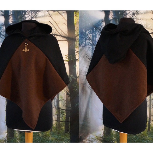 Viking Gugel Skjoldehamn noir marron capuche Moyen Âge Reenactment laine LARP Fantasy Celtes