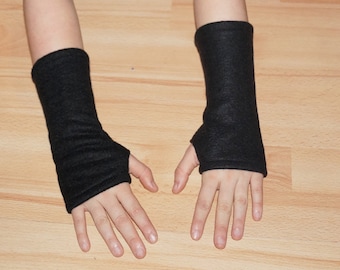 Handstulpen Stulpen Handschuhe aus Baumwollfleece Winter Herbst Mittelalter Pulswärmern schwarz plastikfrei