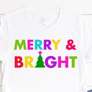 Buntes Merry and Bright Svg, Weihnachten Svg Cut Datei, Shirt Svg, Sublimation Design, Urlaub Clipart, Merry and Bright Png Download