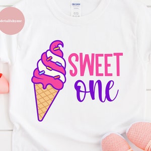 Sweet One SVG First birthday cutting file 1st Birthday party One sweet girl Cute Ice Cream Silhouette Cricut Vinyl Baby Bodysuit Shirt Iron