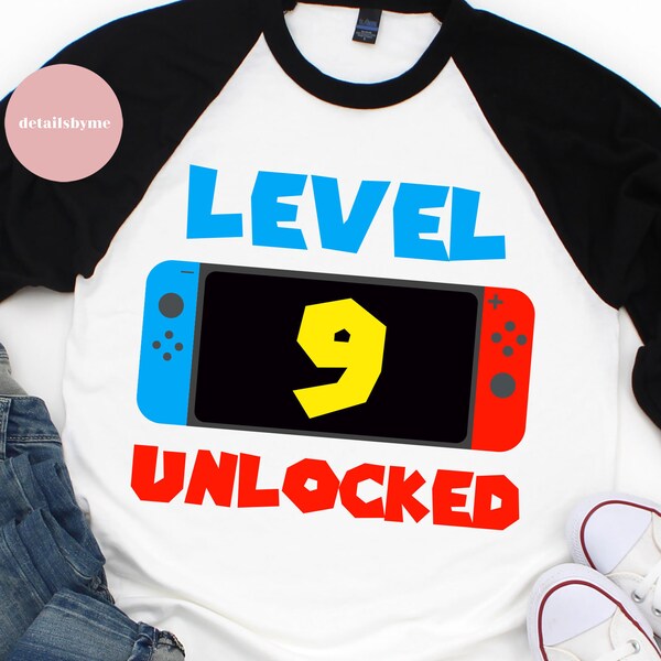 Level 9 Unlocked svg 9th Birthday Boy Nine Years Old Gamer Funny Kids Computer Video Game Svg PNG Eps, cut files, Cricut Silhouette Cameo