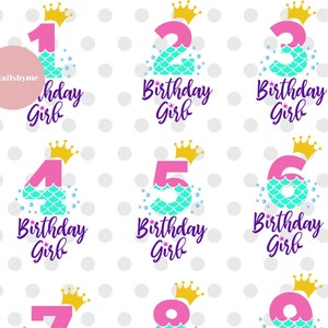 Pacchetto compleanno sirena, Sirena Svg, Compleanno Ragazza Svg, Bambino Ragazza Svg, Principessa Svg, Clipart, Cricut, Silhouette