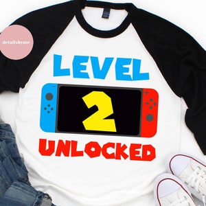 Ebene 2 entsperrt Svg 2. Geburtstag junge zwei Jahre alte Gamer lustige Kinder Computer Videospiel Svg PNG Eps, geschnittene Dateien, Cricut Silhouette Cameo