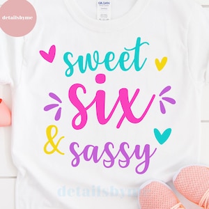 6e verjaardag Svg, Sweet en Sassy Svg, Sweet Six en Sassy, Six Svg, Clipart, Cricut, Silhouette, Png, Svg, Dxf, Eps, Jpg