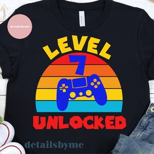 Livello 7 Svg sbloccato, 7th Birthday Boy Gamer, 7 anni Old Gamer T-shirt, Video Game Controller, Joystick Png, Sublimation Cricut Silhouette
