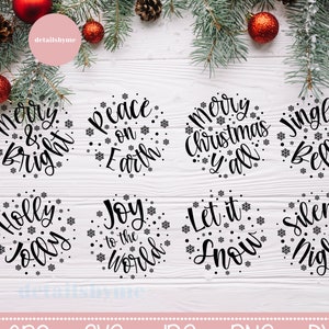 Ornements de Noël SVG Bundle, Holly Jolly, Jingle Bells, Peace on Earth, Silent Night, Let it Snow, Joy To the World, Merry Christmas