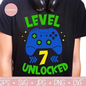 Level 7 entsperrt Svg, 7. Geburtstag junge Gamer, 7 Jahre alt Gamer T Shirt Video Game Controller Joystick Kind Design Svg geschnitten Datei für Cricut